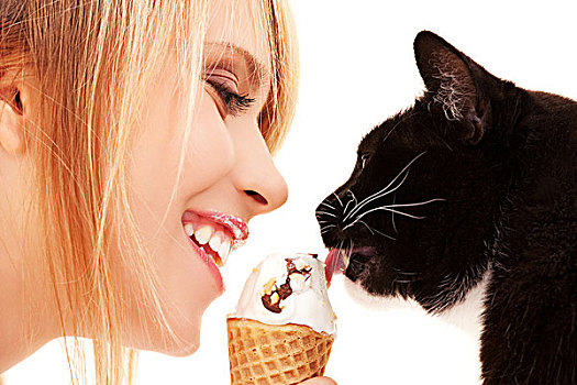 可爱,女孩,猫,冰淇淋