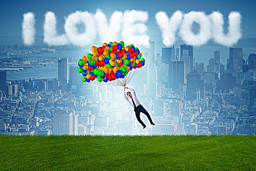 男人,飞,气球,浪漫,概念