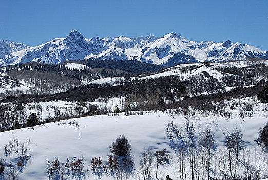 全景,积雪,山峦,落基山脉,美国