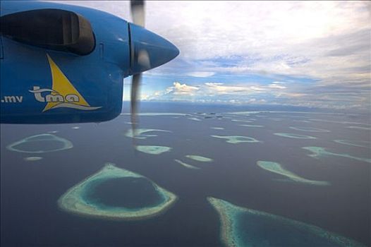 飞机,俯视,礁石,马尔代夫,亚洲