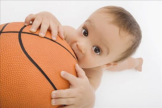 肖像,男婴,玩,篮球