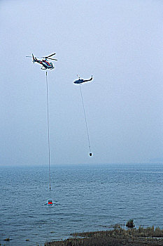 消防,直升飞机,箭头,湖,不列颠哥伦比亚省,加拿大