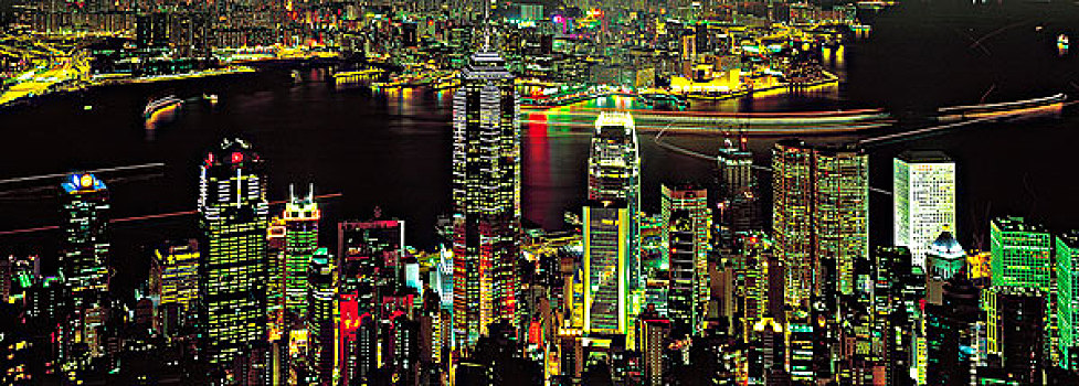 维多利亚港,夜晚,香港