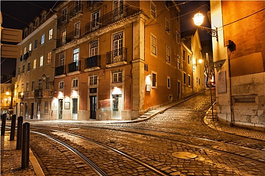 里斯本,街道,夜晚,葡萄牙