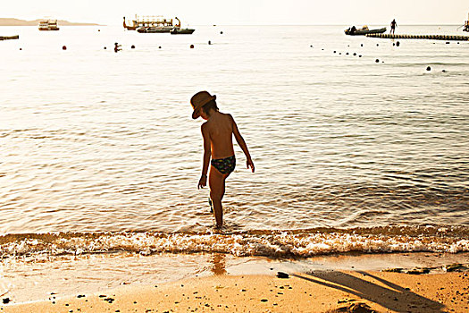 男孩,玩,海边,埃及