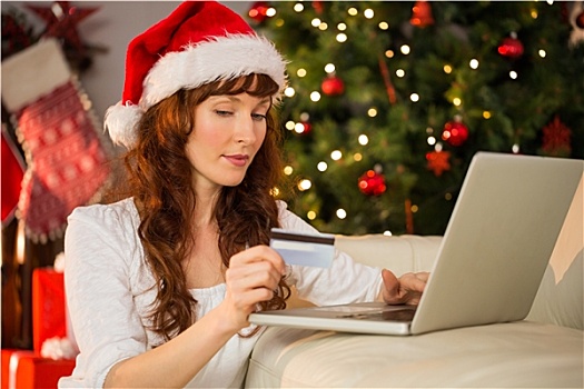 红发,网上购物,笔记本电脑,圣诞节
