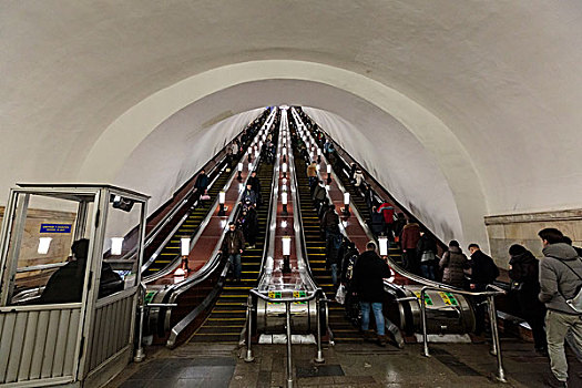 俄罗斯,莫斯科,地铁,人,扶梯