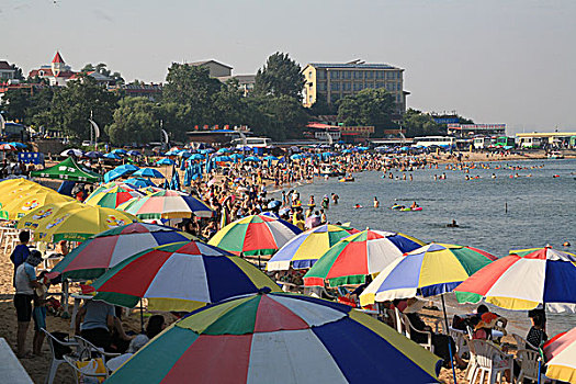 北戴河,沙滩,阳伞,夏日,浴场,游客,海边,海浪,海岸线