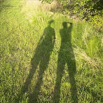 影子,两个人,草地