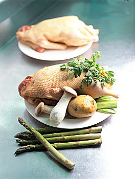 俯拍,生食,鸡肉,蔬菜,桌子