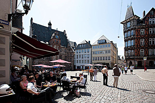 市场,餐馆,城镇,左边,老,马尔堡,黑森州,德国,欧洲