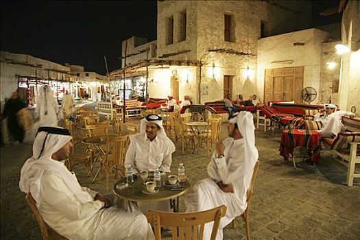 男人,咖啡,市场,集市,老,局部,整修,历史,风格,多哈,卡塔尔