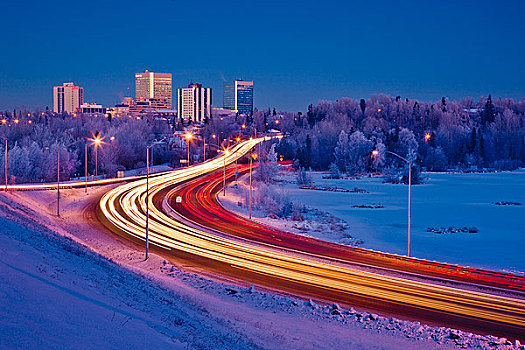 黎明,交通,明尼苏达,市区,背景,阿拉斯加,冬天
