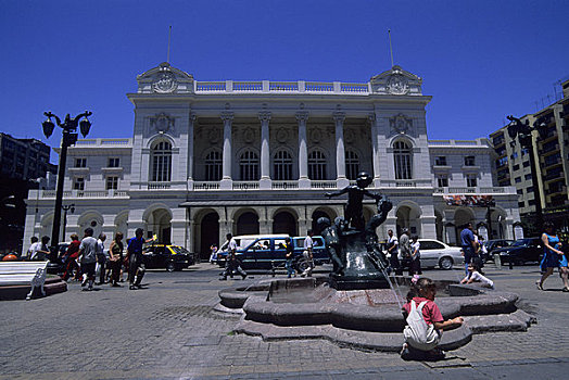 智利,圣地亚哥,市区,剧院,孩子,喷泉