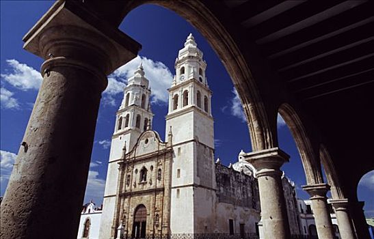 墨西哥,尤卡坦半岛,坎佩切,大教堂,风景,拱廊,围绕,阿玛斯