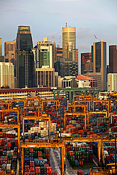 新加坡,天际线,运输,货箱,前景