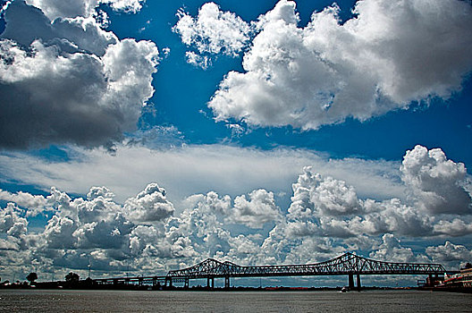 桥,河,月牙状,城市,连接,密西西比河,新奥尔良,路易斯安那,美国