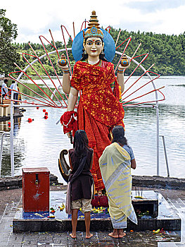 圣水湖,毛里求斯,二月,母亲,祈祷,雕塑,印度教,女神,节日