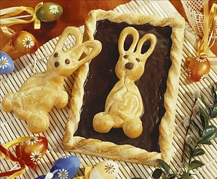 复活节蛋糕,巧克力糖衣,烘制,复活节兔子