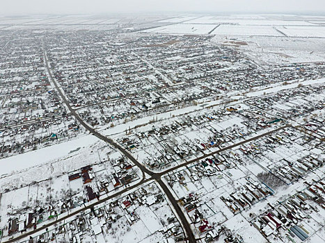 冬天,风景,鸟瞰,乡村,街道,遮盖,雪