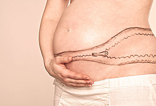 女人,怀孕,腹部,涂绘,拉链,象征