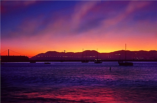 旧金山湾,日落