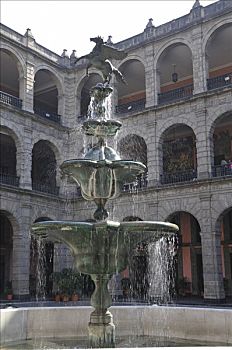 喷泉,院落,国家宫,宫殿,佐卡罗,墨西哥城,墨西哥,中美洲