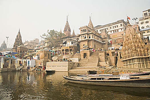 庙宇,河岸,河边石梯,恒河,瓦腊纳西,北方邦,印度