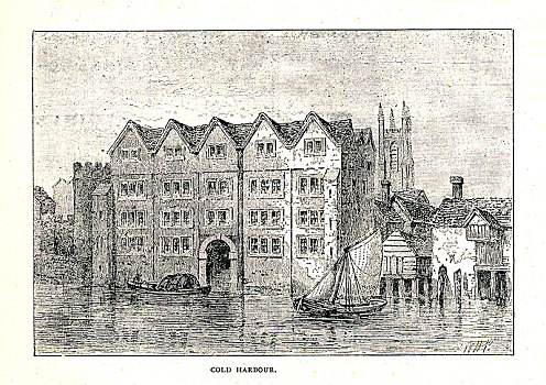 寒冷,港口,中世纪,宅邸,房子,北方,堤岸,高处,伦敦桥,1894年,艺术家,沃尔特