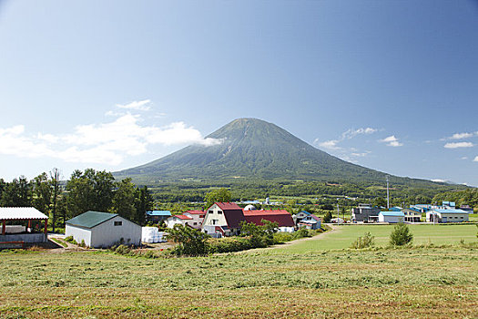 房子,红色,屋顶,山