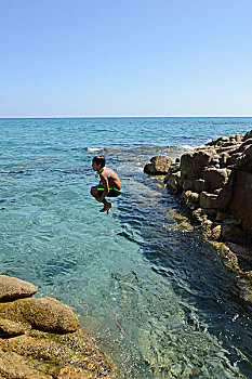 男孩,跳水,海洋
