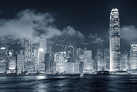 香港,天际线,黑白