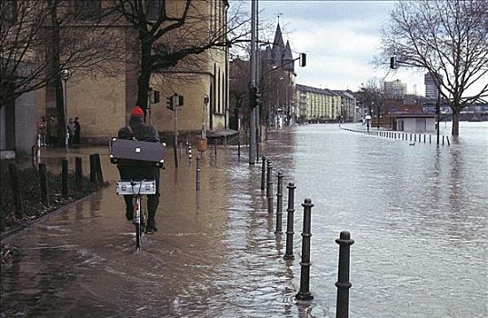 洪水,街道,靠近,教堂大街,恶劣天气,德国,欧洲