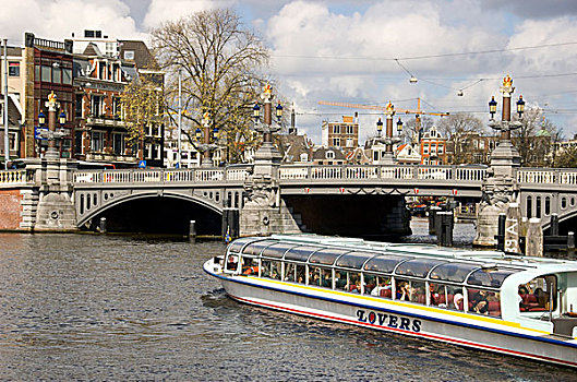 荷兰,荷兰南部,阿姆斯特丹,河,旅游,河船,蓝色,桥