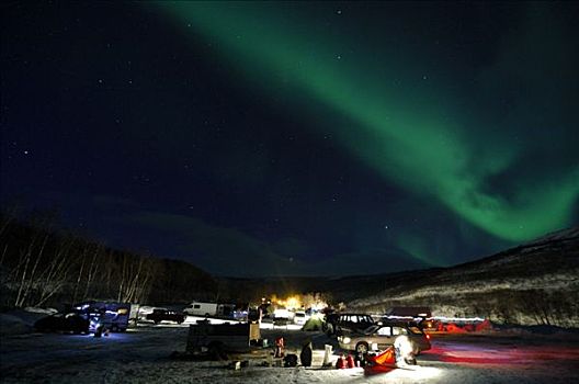北极光,上方,忙碌,停车场,挪威,斯堪的纳维亚