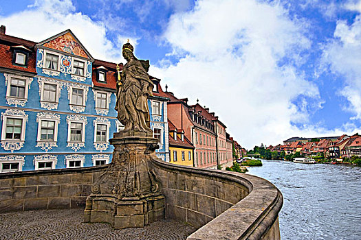 班贝格,德国,巴伐利亚,皇后,雕塑,站立,上方,河,市政厅,中心,老城