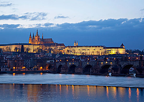 风景,河,伏尔塔瓦河,布拉格城堡,拉德肯尼,地区,布拉格,捷克共和国,欧洲