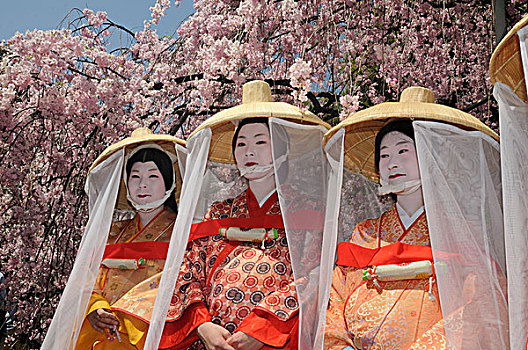 日本,女人,服饰,和平时代,时期,队列,神祠,京都,东亚,亚洲