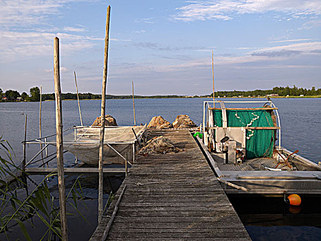 码头,捕鱼,克拉科夫,看,梅克伦堡,湖,地区,梅克伦堡前波莫瑞州,德国,欧洲