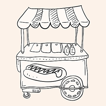 热狗,货摊,矢量,插画,快餐,食物