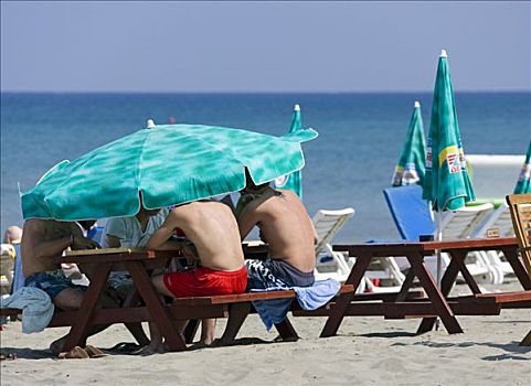 阳伞,女人,英里,海滩,靠近,利马索,塞浦路斯,塞浦路斯南部,欧洲