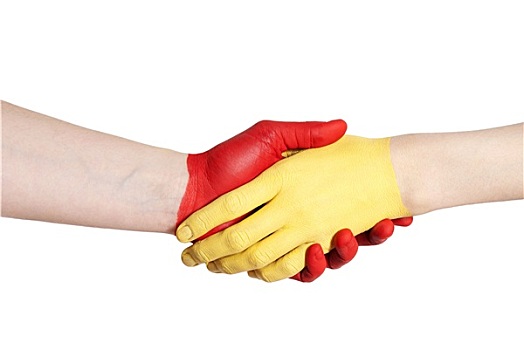 黄色,红色,握手
