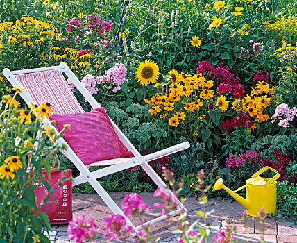 折叠,折叠躺椅,花,床,黄雏菊属植物