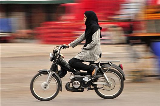 女人,摩托车,玛拉喀什,摩洛哥,非洲