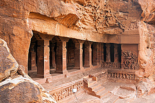 洞穴,庙宇,巴达米,印度,亚洲