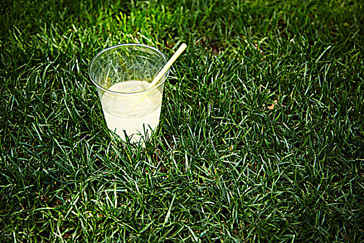 柠檬水,塑料杯,草坪