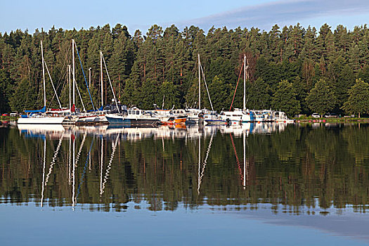 游艇,停泊,小,欧洲,码头,城镇,湖,芬兰