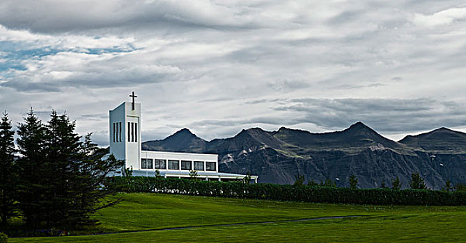冰岛,教堂,山,背景