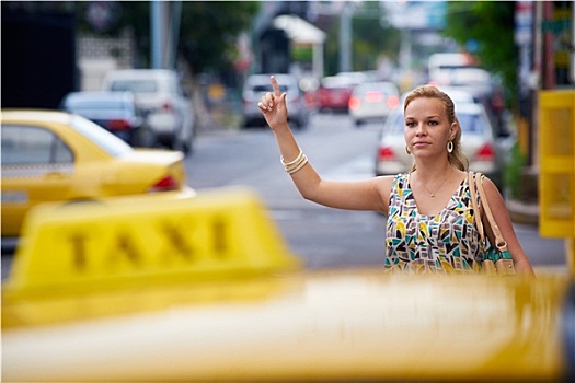 人,女人,停,黄色出租车