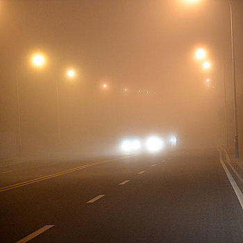 前灯,汽车,接近,浓厚,雾,夜晚